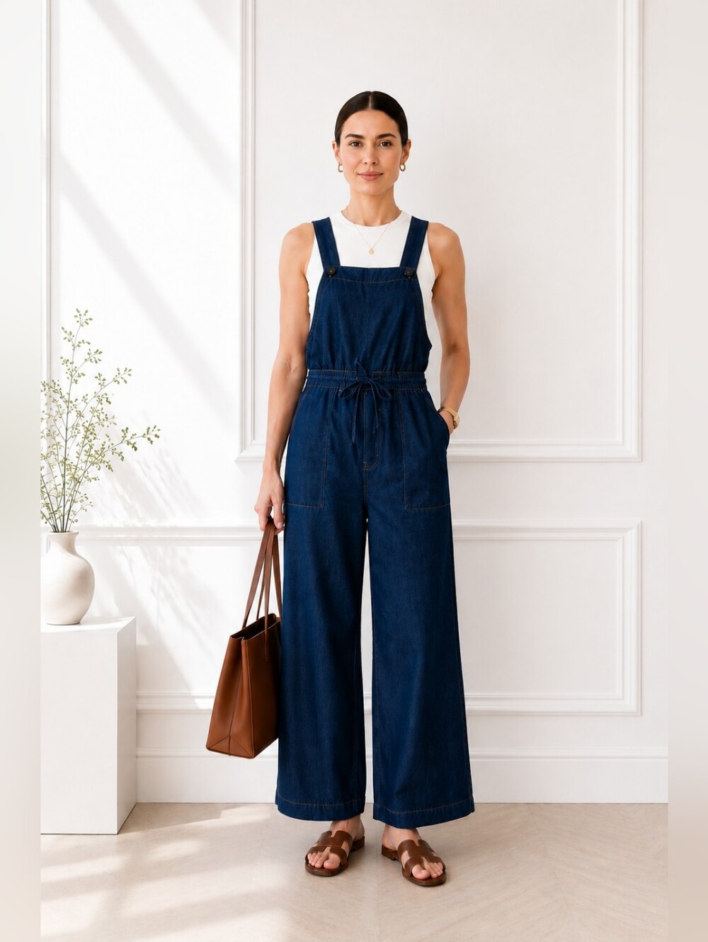 Lulus | 100% Cotton Denim Overalls | Wide Leg | Drawstring Waist | Size: Medium